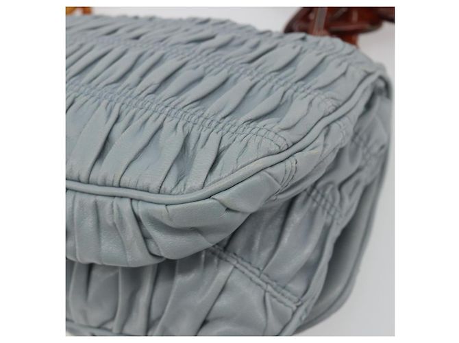 Borsa a Spalla PRADA Gathered Pla Chain in Pelle Azzurro Chiaro Auth 193094M Blu chiaro - vista 12