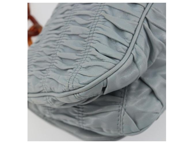 Borsa a Spalla PRADA Gathered Pla Chain in Pelle Azzurro Chiaro Auth 193094M Blu chiaro - vista 13