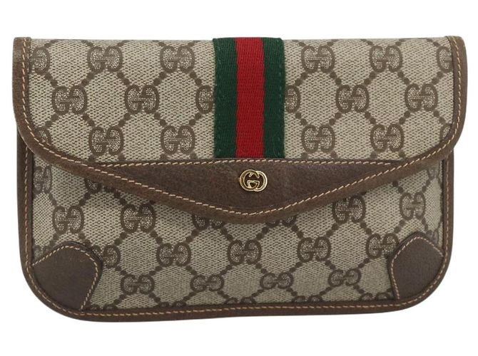 Pochete GUCCI GG Supreme Web Sherry Line PVC Bege Ouro 014 14 5205 Auth 193085A Dourado - vista 2