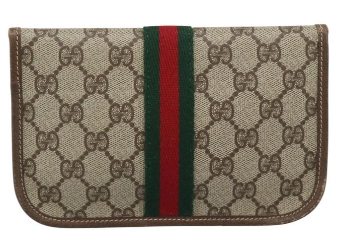 Pochete GUCCI GG Supreme Web Sherry Line PVC Bege Ouro 014 14 5205 Auth 193085A Dourado - vista 3