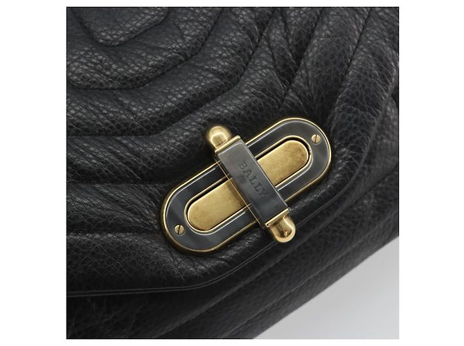 Bolso de Hombro con Cadena BALLY de Cuero Negro y Oro Auth 192659A Dorado - vista 14