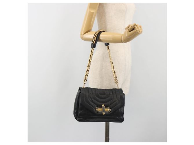 Bolso de Hombro con Cadena BALLY de Cuero Negro y Oro Auth 192659A Dorado - vista 25