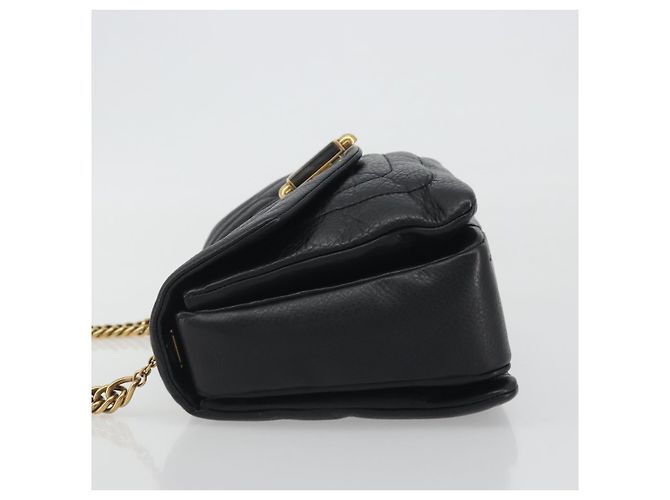 Bolso de Hombro con Cadena BALLY de Cuero Negro y Oro Auth 192659A Dorado - vista 5