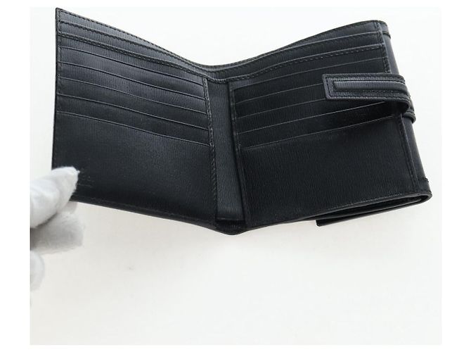 Cartera tríptico GUCCI G de cuero negro Auth am12210V - vista 17
