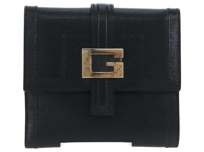 Cartera tríptico GUCCI G de cuero negro Auth am12210V - vista 2