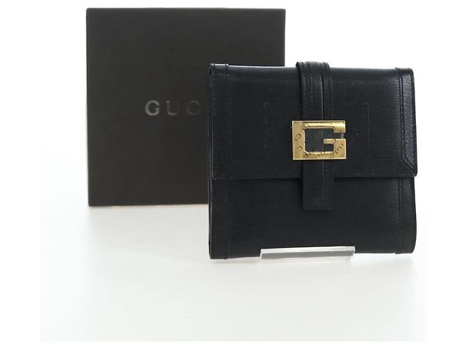 Cartera tríptico GUCCI G de cuero negro Auth am12210V - vista 25