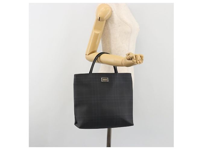 Borsa a mano BURBERRY Nova Check in PVC e pelle blu navy argento ep15470 - vista 23