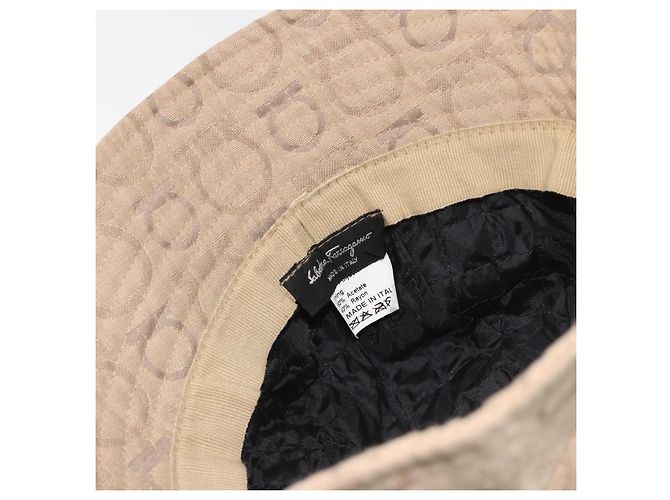 Salvatore Ferragamo Gancini Bucket Hat Canvas Beige Auth 193308A - Ansicht 10