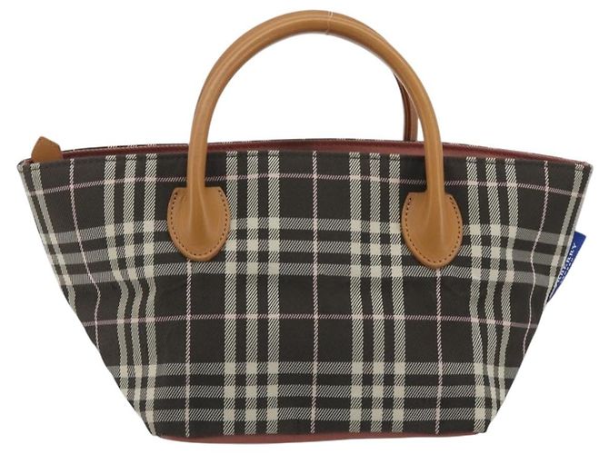 Borsa Tote BURBERRY Nova Check Blue Label Nylon Marrone Argento Auth kk694A - vista 2