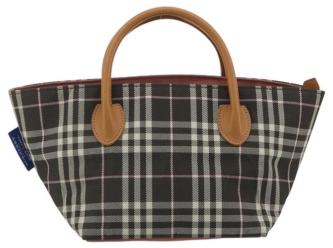 Borsa Tote BURBERRY Nova Check Blue Label Nylon Marrone Argento Auth kk694A - vista 3