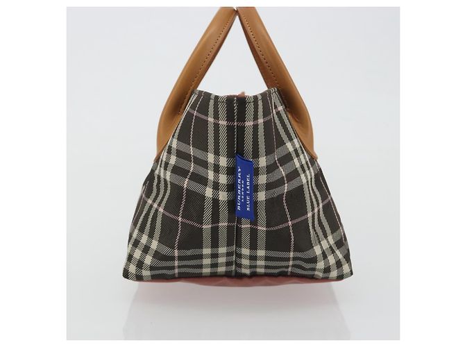 Borsa Tote BURBERRY Nova Check Blue Label Nylon Marrone Argento Auth kk694A - vista 4