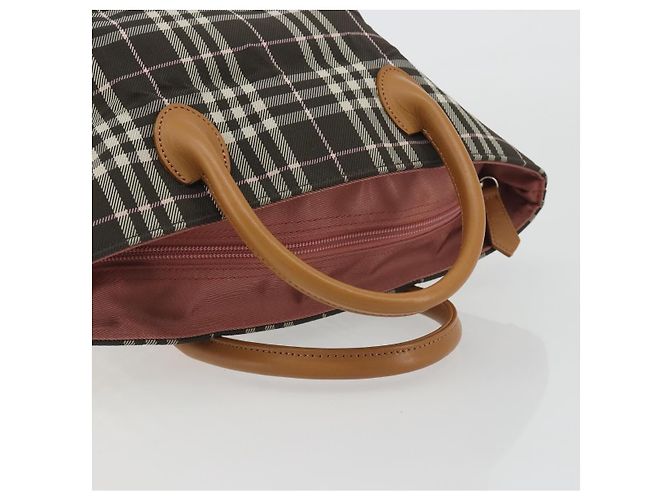 Borsa Tote BURBERRY Nova Check Blue Label Nylon Marrone Argento Auth kk694A - vista 7