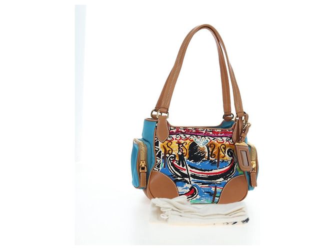 PRADA Venice Pattern Handtasche Canvas Multicolor Gold Authentisch 192606SAV Mehrfarben Golden - Ansicht 12