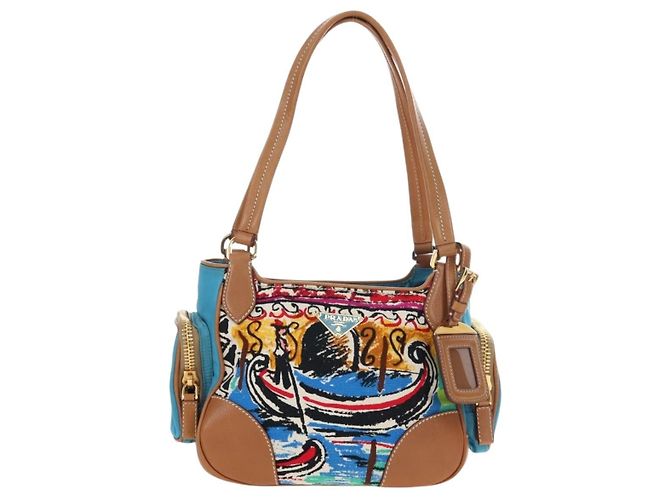 PRADA Venice Pattern Handtasche Canvas Multicolor Gold Authentisch 192606SAV Mehrfarben Golden - Ansicht 13