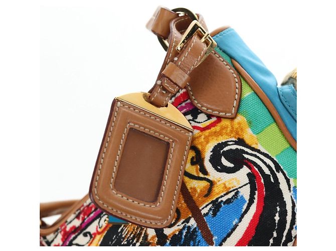 PRADA Venice Pattern Handtasche Canvas Multicolor Gold Authentisch 192606SAV Mehrfarben Golden - Ansicht 18