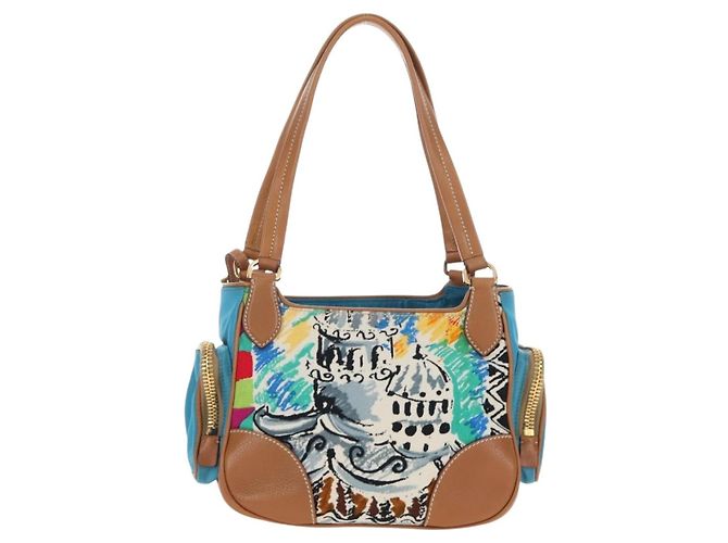 PRADA Venice Pattern Handtasche Canvas Multicolor Gold Authentisch 192606SAV Mehrfarben Golden - Ansicht 2
