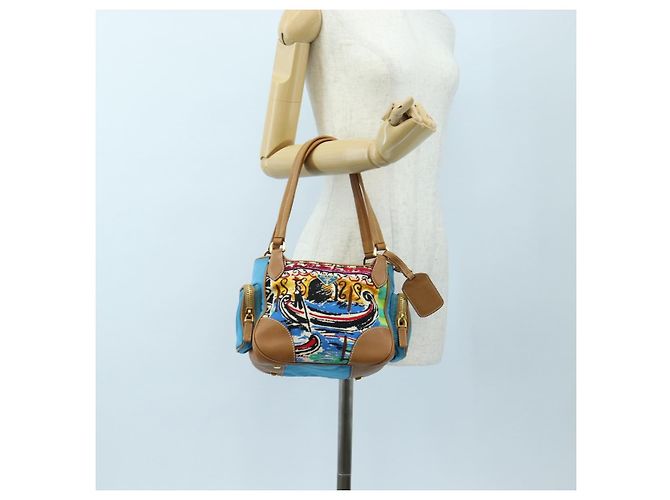 PRADA Venice Pattern Handtasche Canvas Multicolor Gold Authentisch 192606SAV Mehrfarben Golden - Ansicht 28