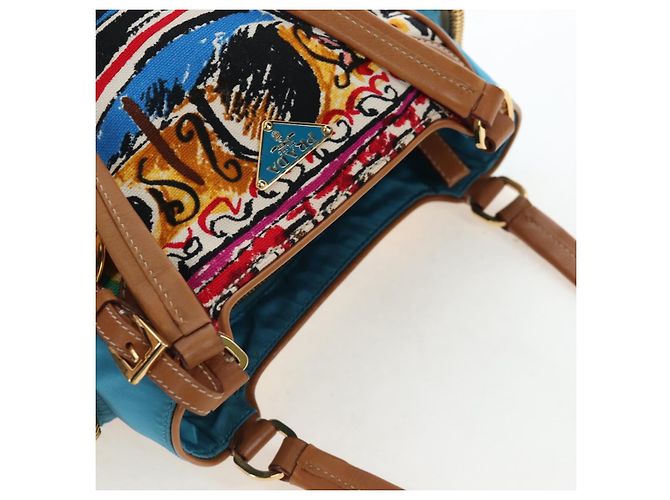 PRADA Venice Pattern Handtasche Canvas Multicolor Gold Authentisch 192606SAV Mehrfarben Golden - Ansicht 6