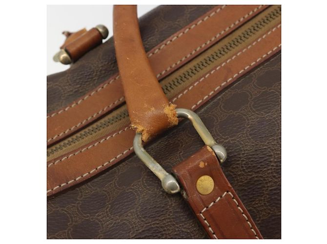 Céline Borsa Boston CELINE in tela Macadam PVC Pelle Marrone Oro Auth 194053 D'oro - vista 14