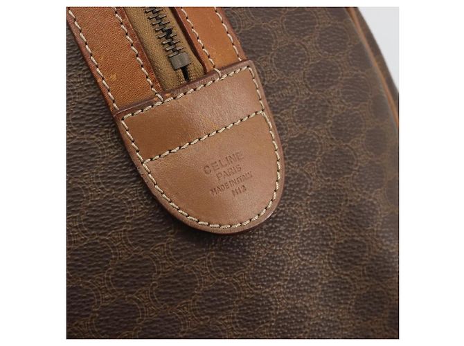 Céline Borsa Boston CELINE in tela Macadam PVC Pelle Marrone Oro Auth 194053 D'oro - vista 16