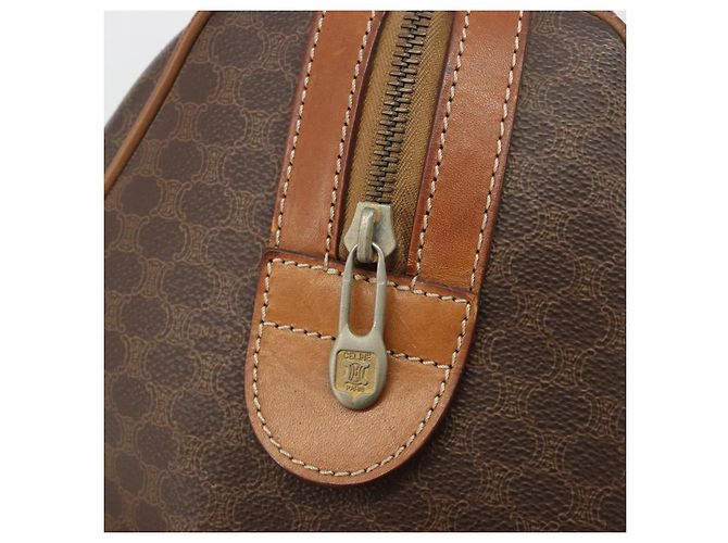 Céline Borsa Boston CELINE in tela Macadam PVC Pelle Marrone Oro Auth 194053 D'oro - vista 17