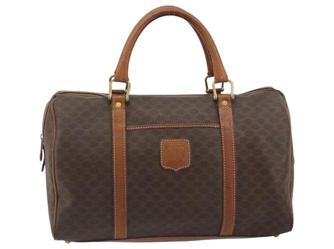 Céline Borsa Boston CELINE in tela Macadam PVC Pelle Marrone Oro Auth 194053 D'oro - vista 2