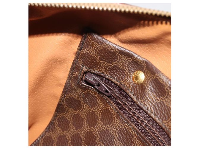 Céline Borsa Boston CELINE in tela Macadam PVC Pelle Marrone Oro Auth 194053 D'oro - vista 21