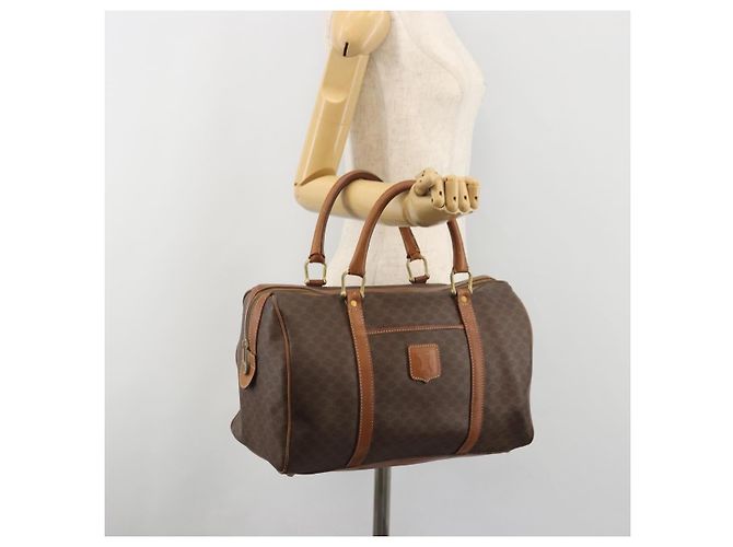 Céline Borsa Boston CELINE in tela Macadam PVC Pelle Marrone Oro Auth 194053 D'oro - vista 23