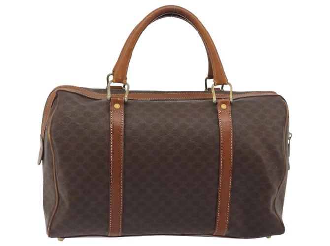 Céline Borsa Boston CELINE in tela Macadam PVC Pelle Marrone Oro Auth 194053 D'oro - vista 3