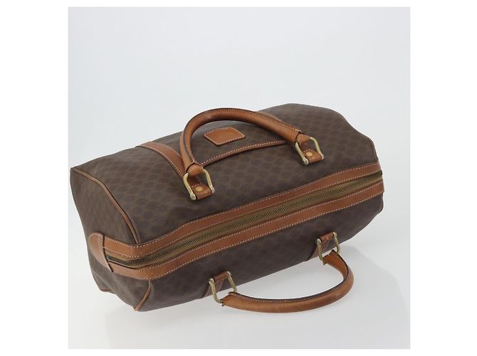 Céline Borsa Boston CELINE in tela Macadam PVC Pelle Marrone Oro Auth 194053 D'oro - vista 6