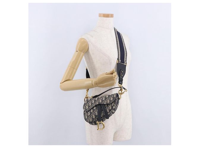Borsa Christian Dior Trotter Saddle 2way Navy Gold Tone Auth ka5351M Blu navy - vista 23