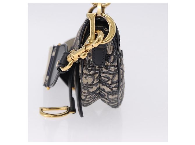 Borsa Christian Dior Trotter Saddle 2way Navy Gold Tone Auth ka5351M Blu navy - vista 4