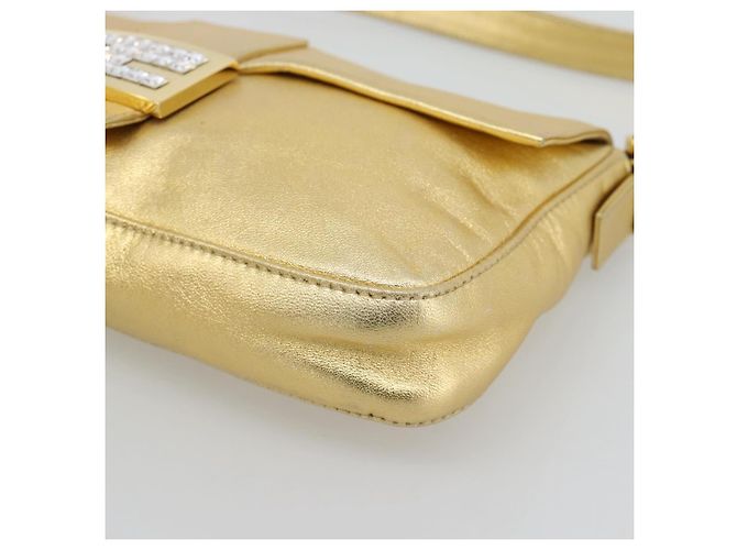 FENDI Bolsa de Ombro Mamma Baguette de Couro com Strass Dourado Auth yk20666SAM - vista 10