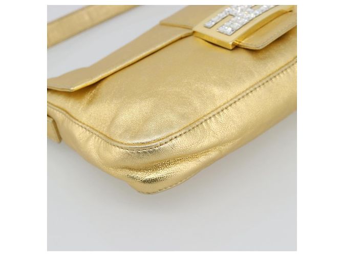 FENDI Bolsa de Ombro Mamma Baguette de Couro com Strass Dourado Auth yk20666SAM - vista 11
