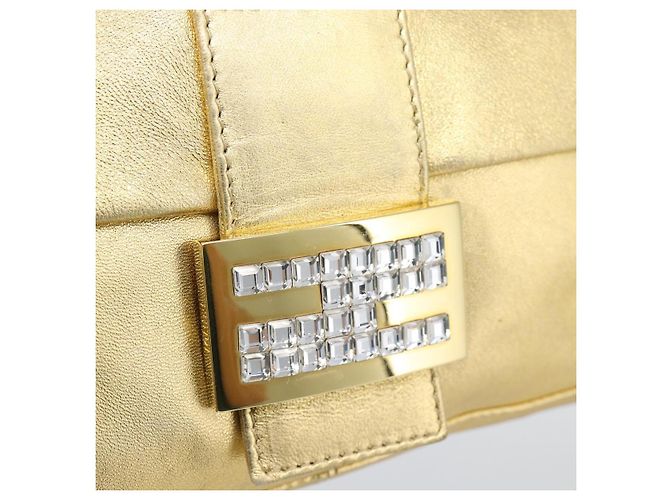 FENDI Bolsa de Ombro Mamma Baguette de Couro com Strass Dourado Auth yk20666SAM - vista 16