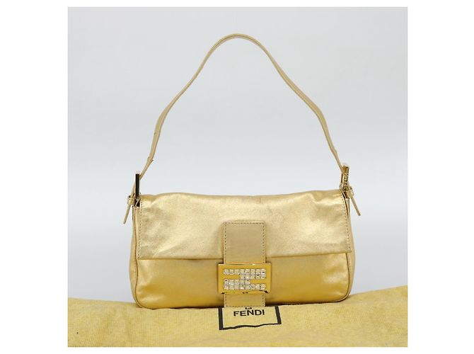 FENDI Bolsa de Ombro Mamma Baguette de Couro com Strass Dourado Auth yk20666SAM - vista 25