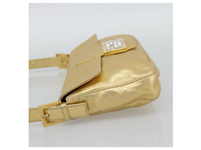 FENDI Bolsa de Ombro Mamma Baguette de Couro com Strass Dourado Auth yk20666SAM - vista 4