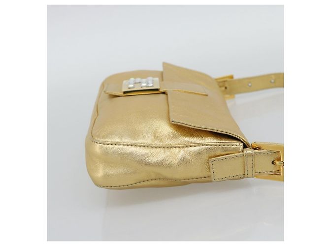 FENDI Bolsa de Ombro Mamma Baguette de Couro com Strass Dourado Auth yk20666SAM - vista 5