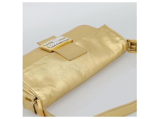 FENDI Bolsa de Ombro Mamma Baguette de Couro com Strass Dourado Auth yk20666SAM - vista 6