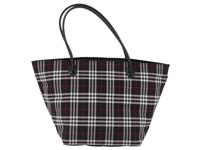 Borsa Tote Burberrys Nova Check Blue Label in nylon nero e argento Auth kk690A - vista 3