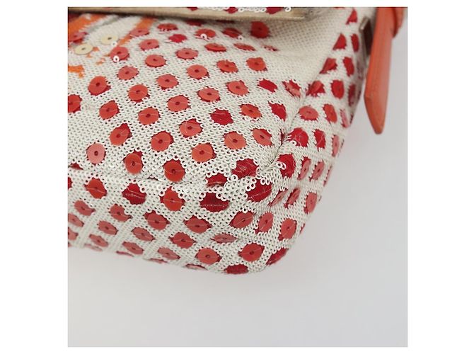 Borsa a Spalla FENDI Mamma Baguette in Tela e Sequins Arancione Argento Auth 187605SM - vista 11