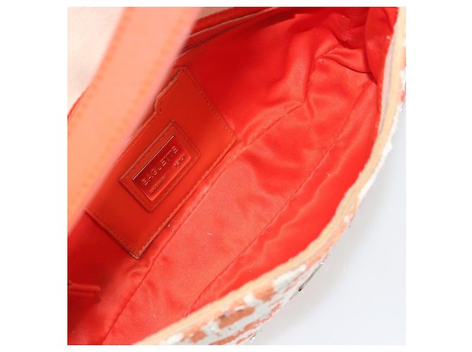 Borsa a Spalla FENDI Mamma Baguette in Tela e Sequins Arancione Argento Auth 187605SM - vista 20