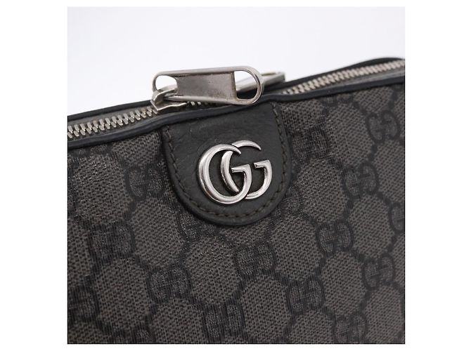 Borsa a tracolla GUCCI GG Supreme in PVC e pelle Grigio Argento 699439 Auth ka5448A Marrone - vista 15