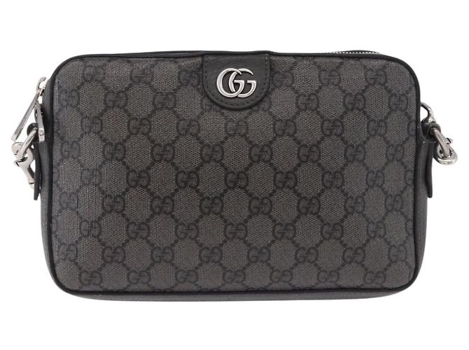 Borsa a tracolla GUCCI GG Supreme in PVC e pelle Grigio Argento 699439 Auth ka5448A Marrone - vista 2