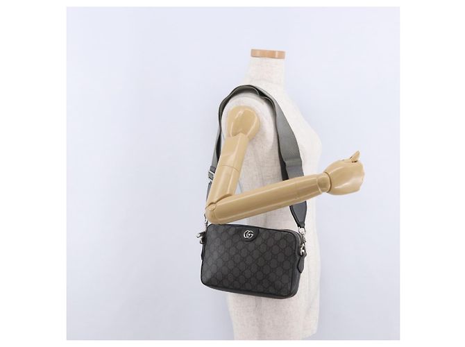 Borsa a tracolla GUCCI GG Supreme in PVC e pelle Grigio Argento 699439 Auth ka5448A Marrone - vista 23