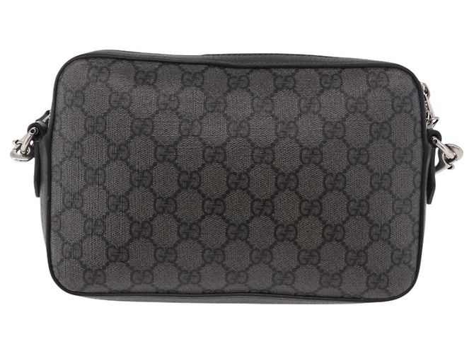 Borsa a tracolla GUCCI GG Supreme in PVC e pelle Grigio Argento 699439 Auth ka5448A Marrone - vista 3