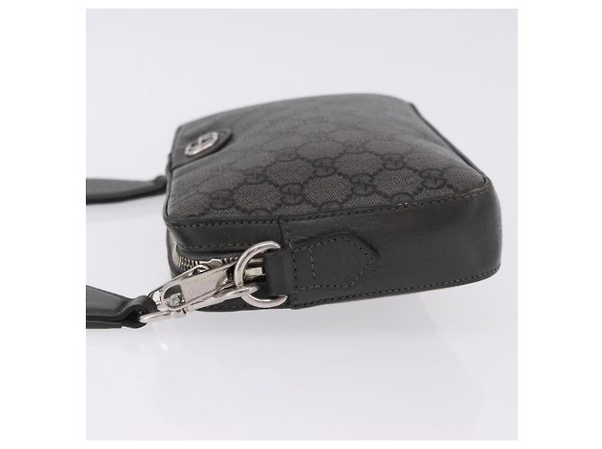 Borsa a tracolla GUCCI GG Supreme in PVC e pelle Grigio Argento 699439 Auth ka5448A Marrone - vista 5