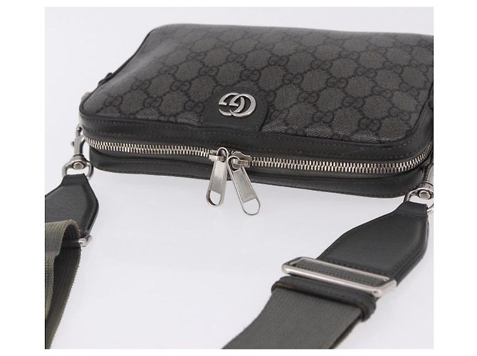 Borsa a tracolla GUCCI GG Supreme in PVC e pelle Grigio Argento 699439 Auth ka5448A Marrone - vista 6