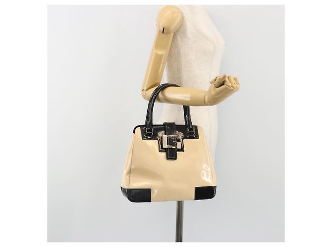 Borsa GUCCI Patent Beige Black 002 1103 Auth ep15459 Nero - vista 24