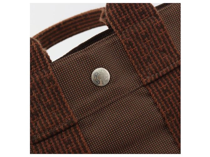 Hermès HERMES Her Line PM Handtasche aus Canvas Braun Silber Authentisch 192649A - Ansicht 14